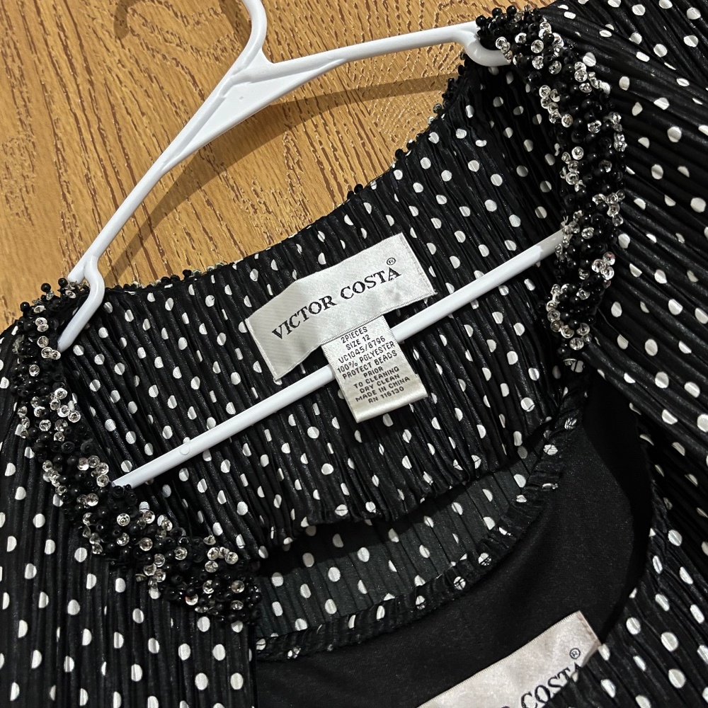 Vintage Victor Costa Women Black & White Polka Dot Tank & Beaded Jacket Sz-12 - Picture 5 of 9